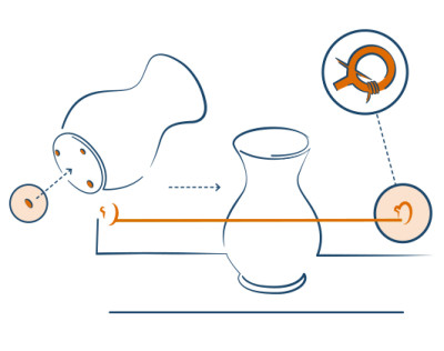 Stick shelf items to the surface and attach a string infront of the items. 