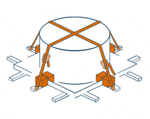 Header tank secured with straps 