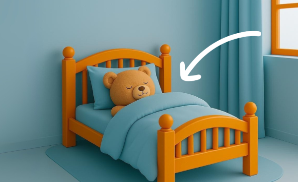 Teddy bear sleeping in a bed