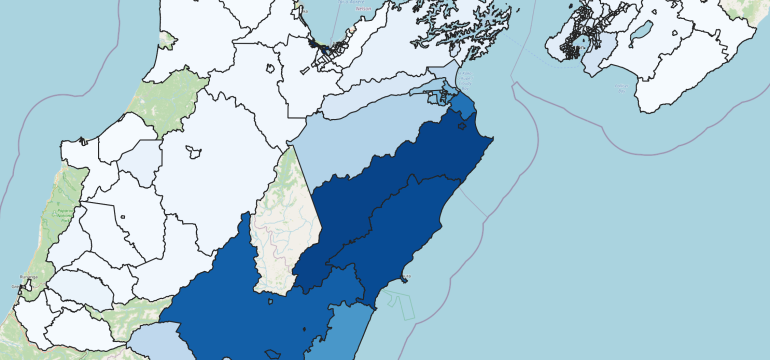 Technical map showing the top of the South Island.