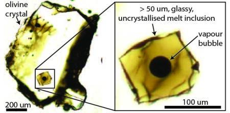 Findings from a microscope showing the breakdown of volcanic gases.